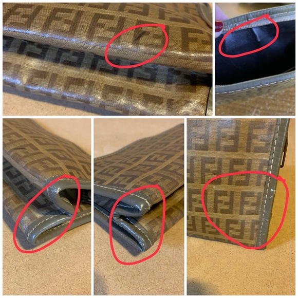 VINTAGE FENDI ZUCCHINO SMALL CLUTCH/COSMETIC BAG COATED CANVAS & LEATHER - Picture 12 of 13